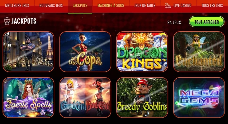 Toutes les machines à sous du casino Playzax avec Jackpot