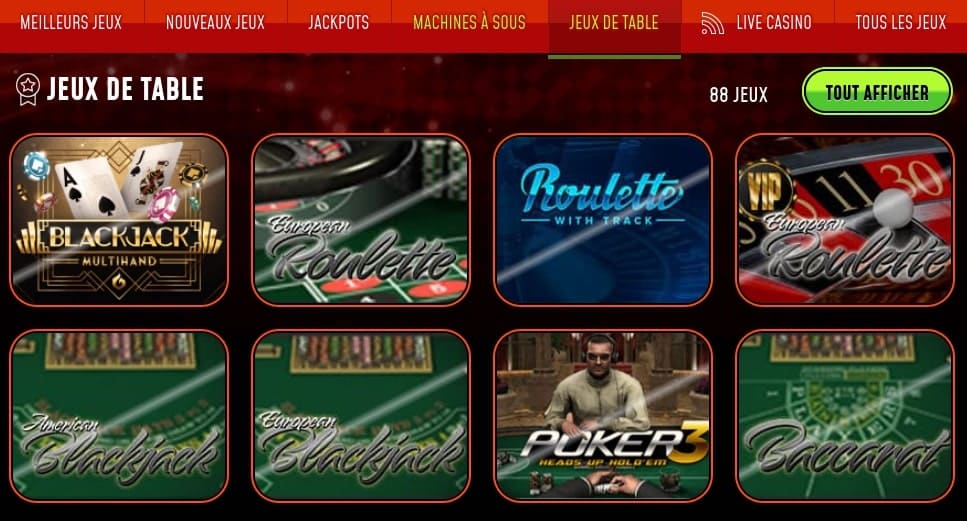 Jeux de table au casino