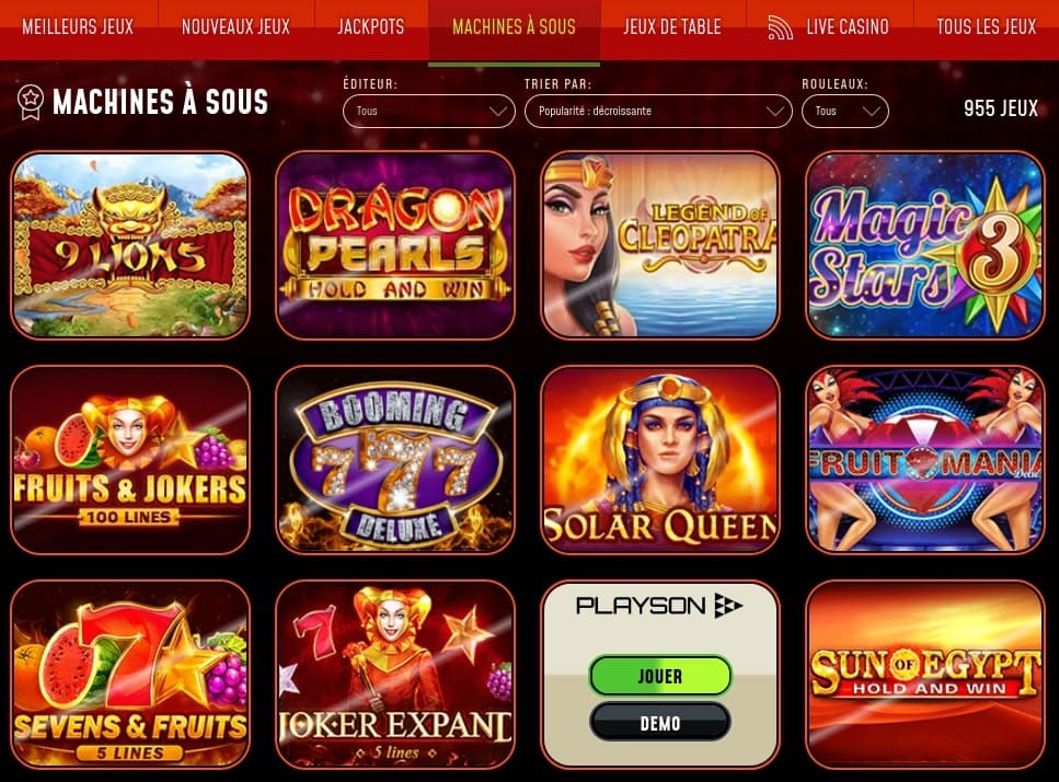 Todos los juegos de casino y tragamonedas disponibles en PlayZax Casino